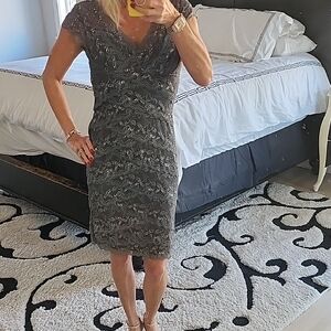 MARINA Charcoal Lace Midi Dress